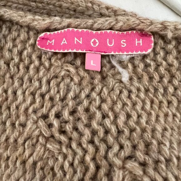 MANOUSH Cardigan Size L Large Beige Tan Hand Knit Sweater Wool Button RARE - Picture 3 of 7